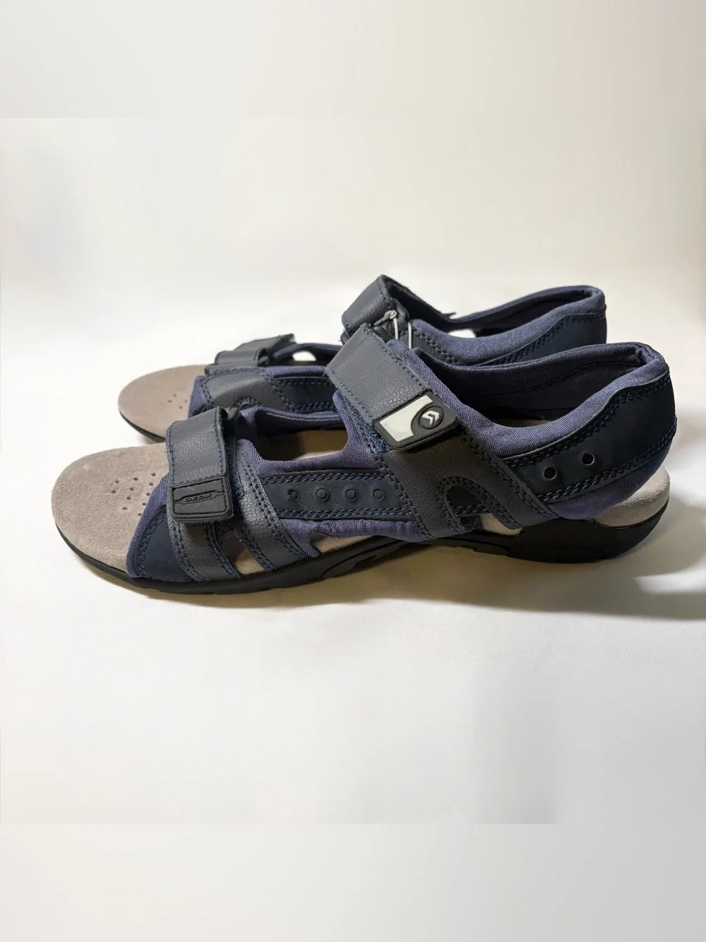 Geox Strada Navy Dual Hook and Loop Adjustable Strap Men’s Sandals Size 9